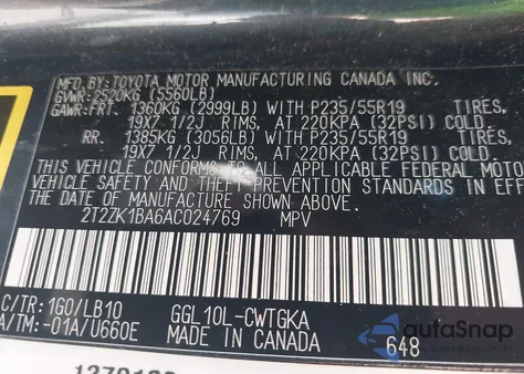 2010 Lexus Rx 350 z USA, uszkodzony, nr VIN 2T2ZK1BA6AC024769